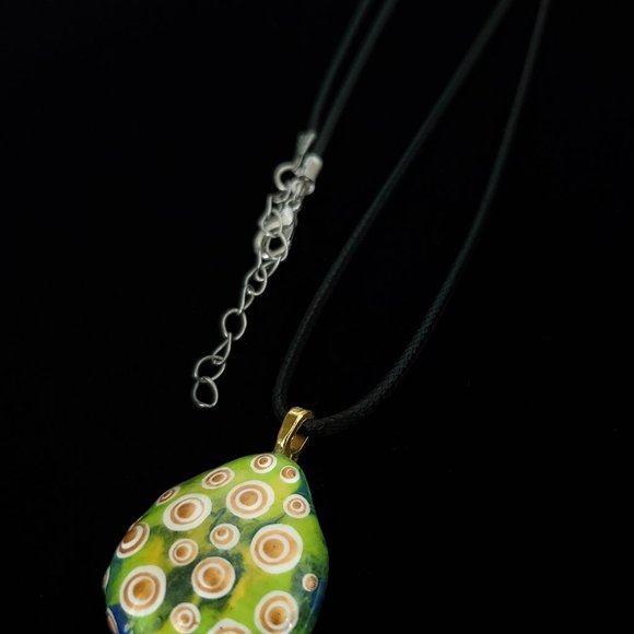 Hand Painted Dot Art Pendant, Lemon Lime Mod Pendant - Picture 8 of 14